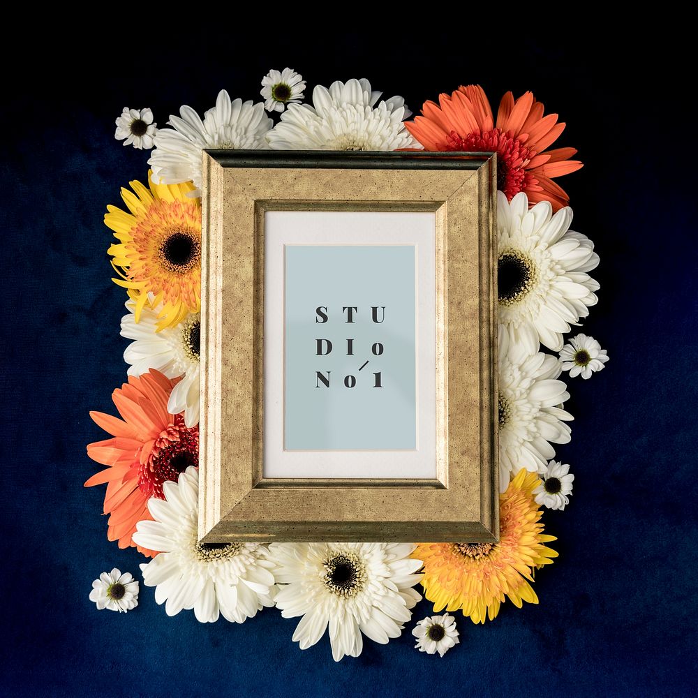 Flowers surrounding a photo frame mockup