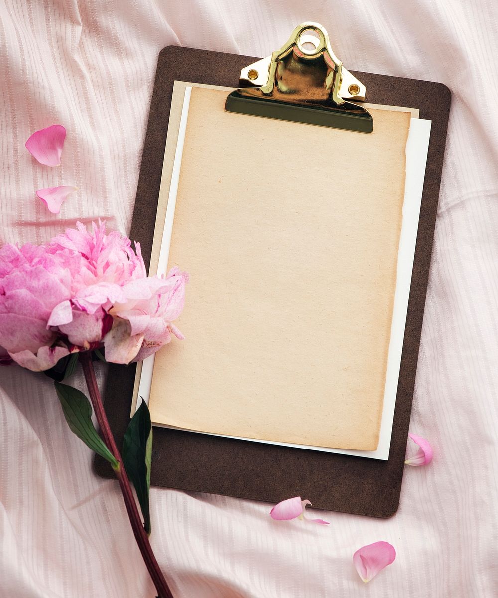 Blank floral paper clipboard mockup