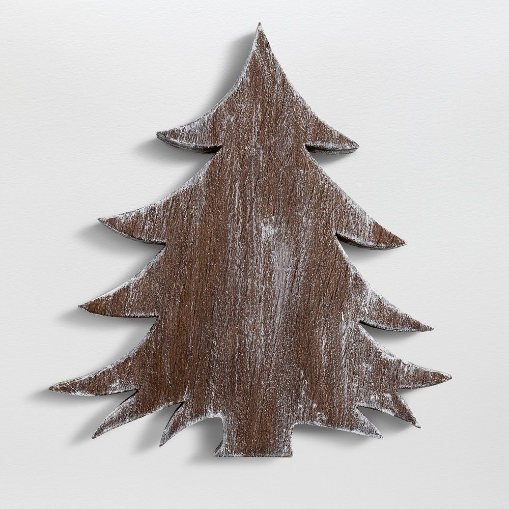 A Christmas wooden tree ornament isolated on gray background