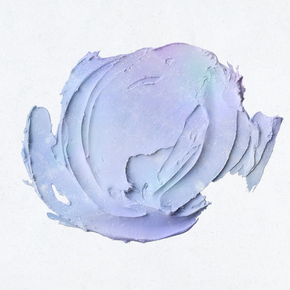 Pastel purple acrylic paint stroke on a light blue background