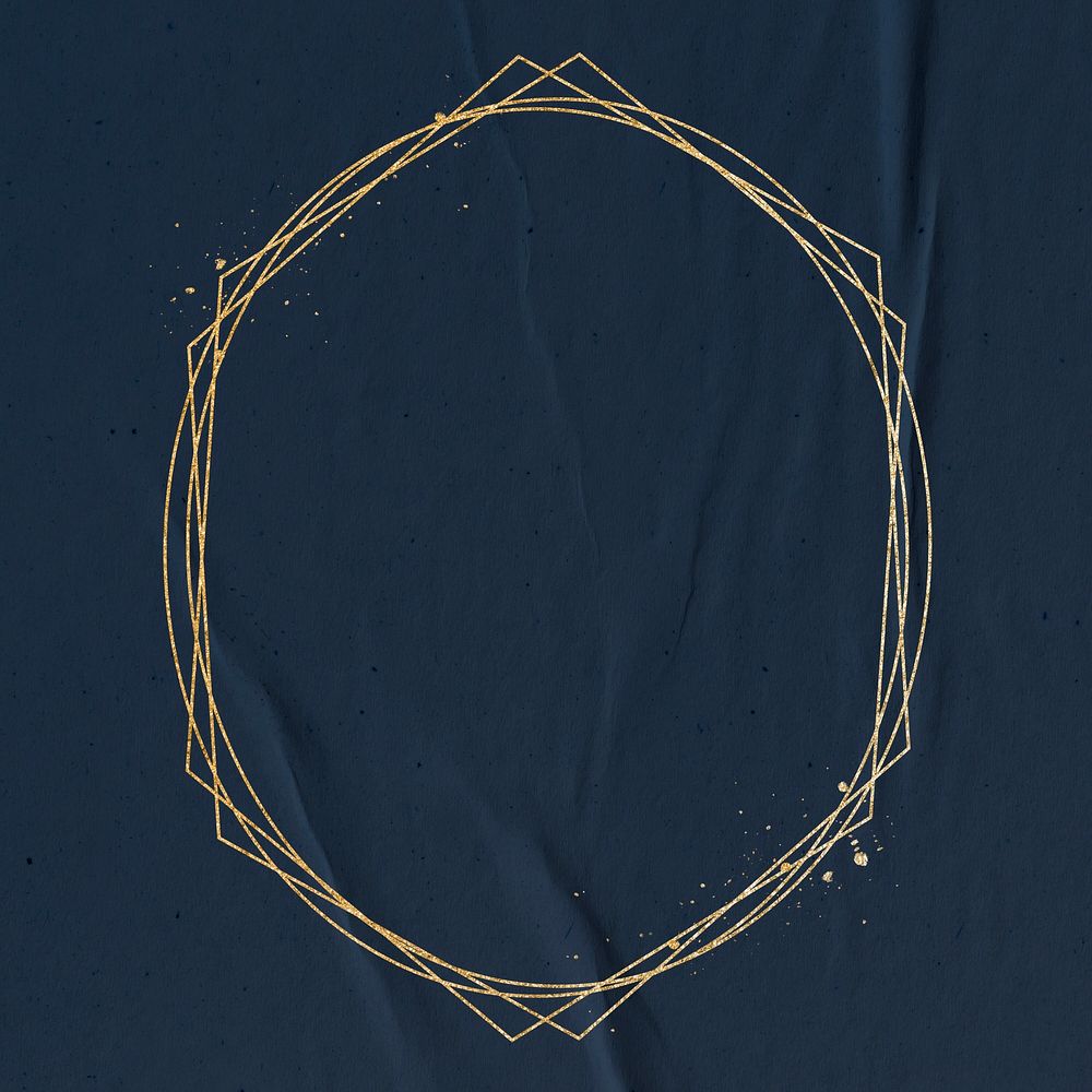 Gold heptagon frame on indigo blue paper texture background 