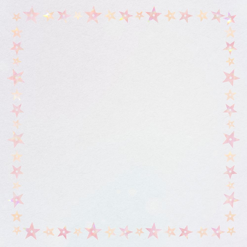 Pink and gold sparkling star square border frame on white background