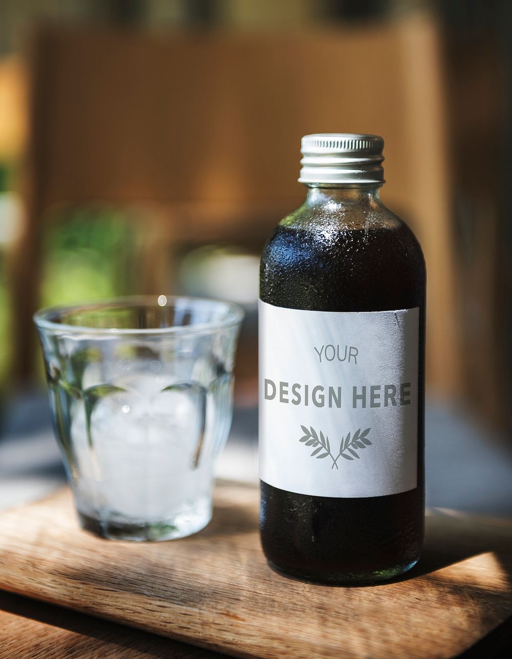 Design space on coffee drink glass bottle