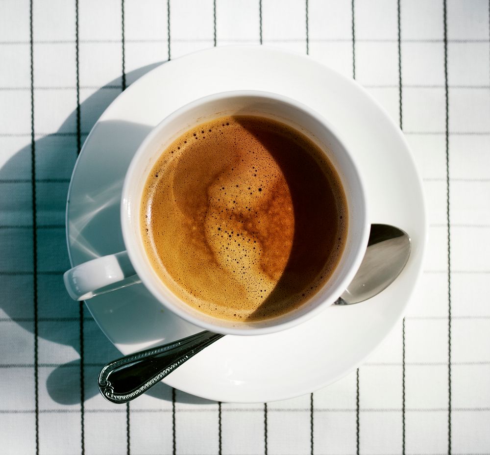 Closeup of a hot drink on a table