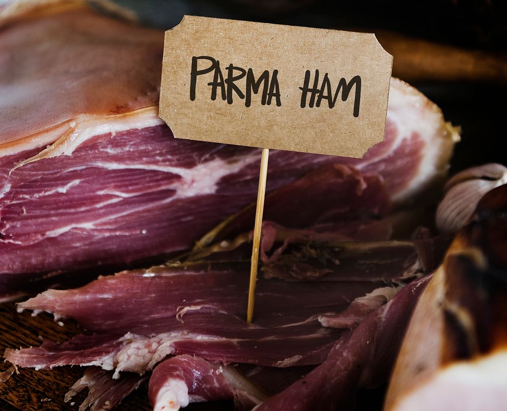 Parma ham on a wooden table