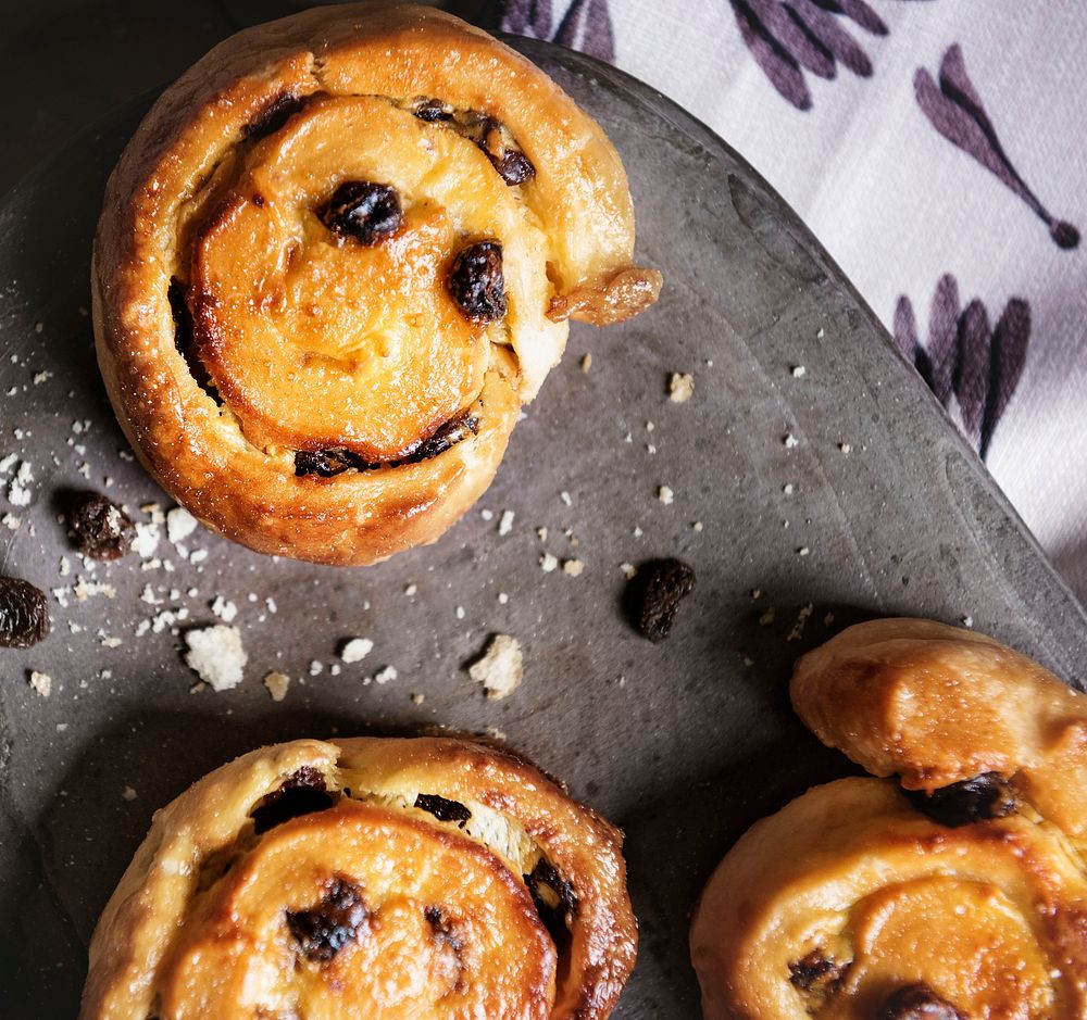 Homemade Danish pastry raisin buns food photography recipe