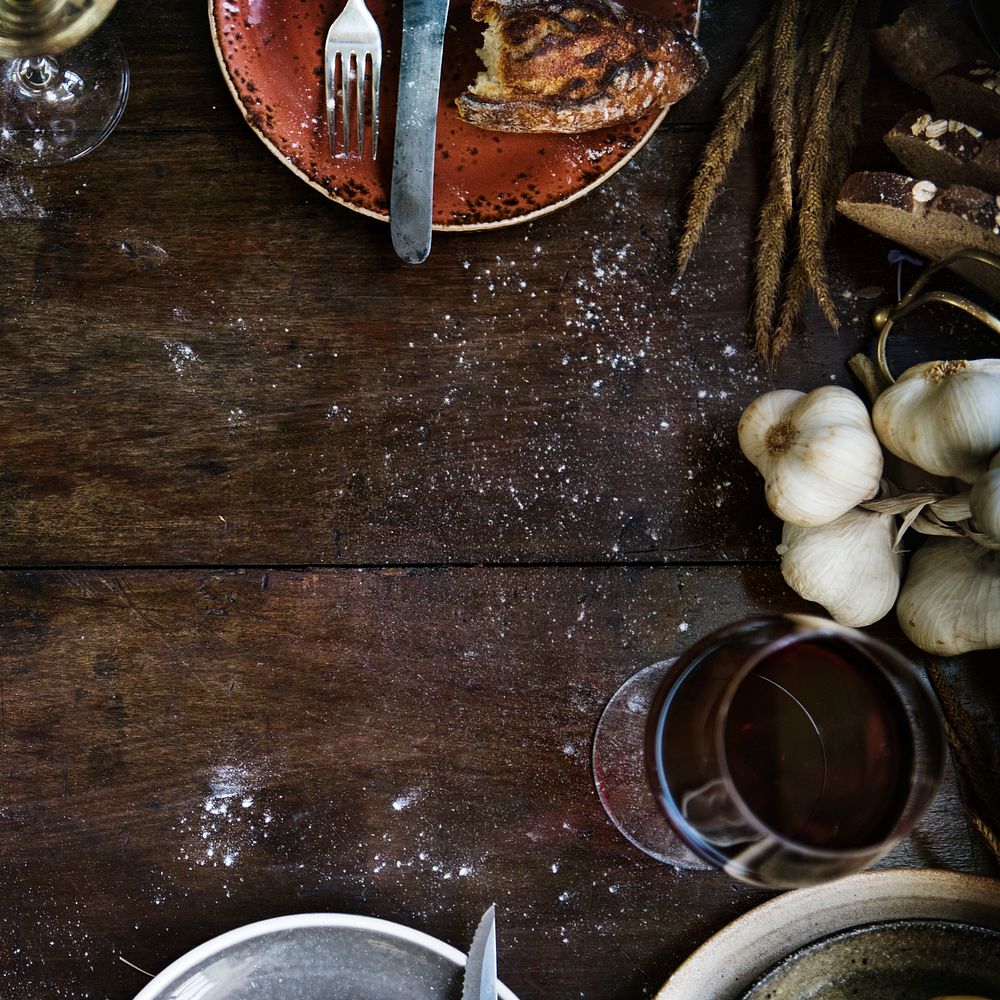 Messy rustic kitchen table mockup