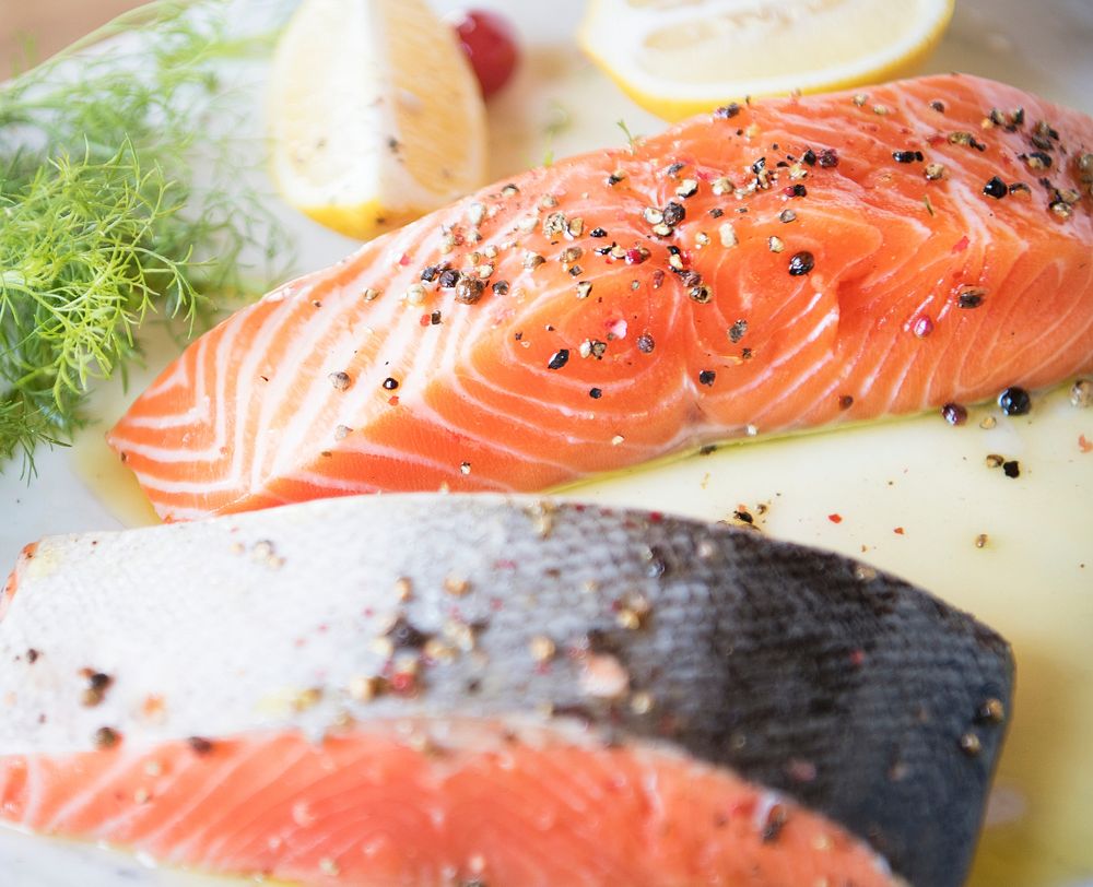 Fresh salmon with dill food photography recipe idea
