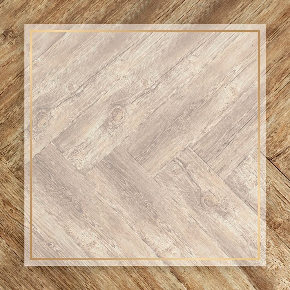 Blank golden square frame on a wooden background