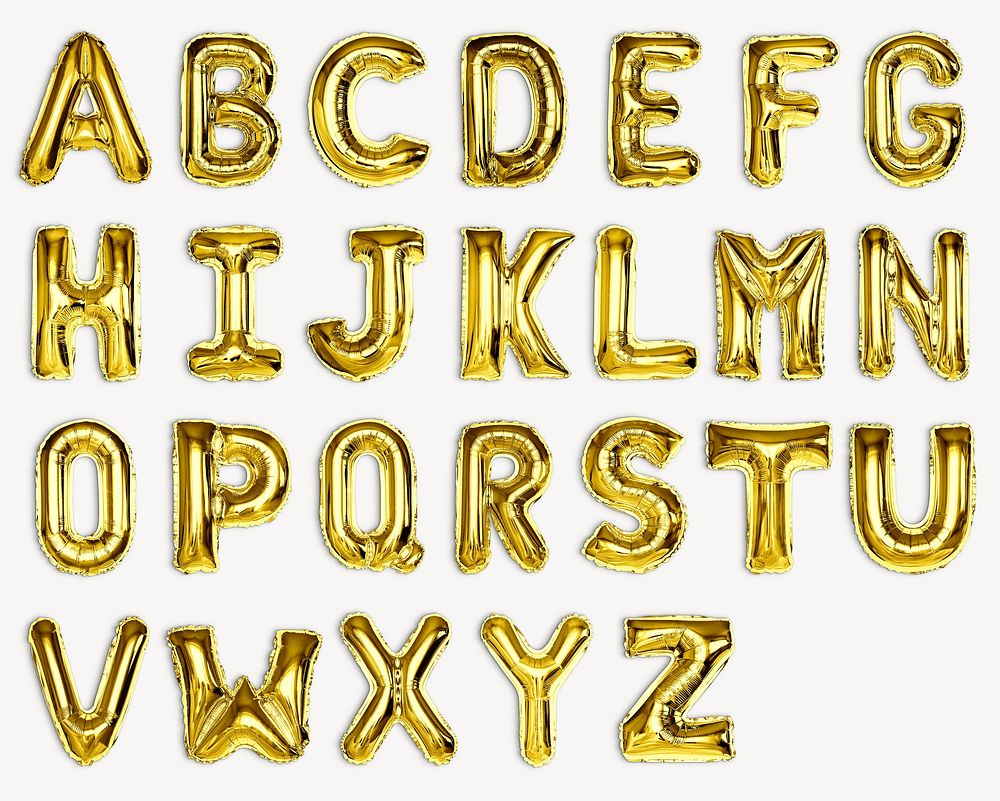 Set of gold capital A-Z alphabet balloons