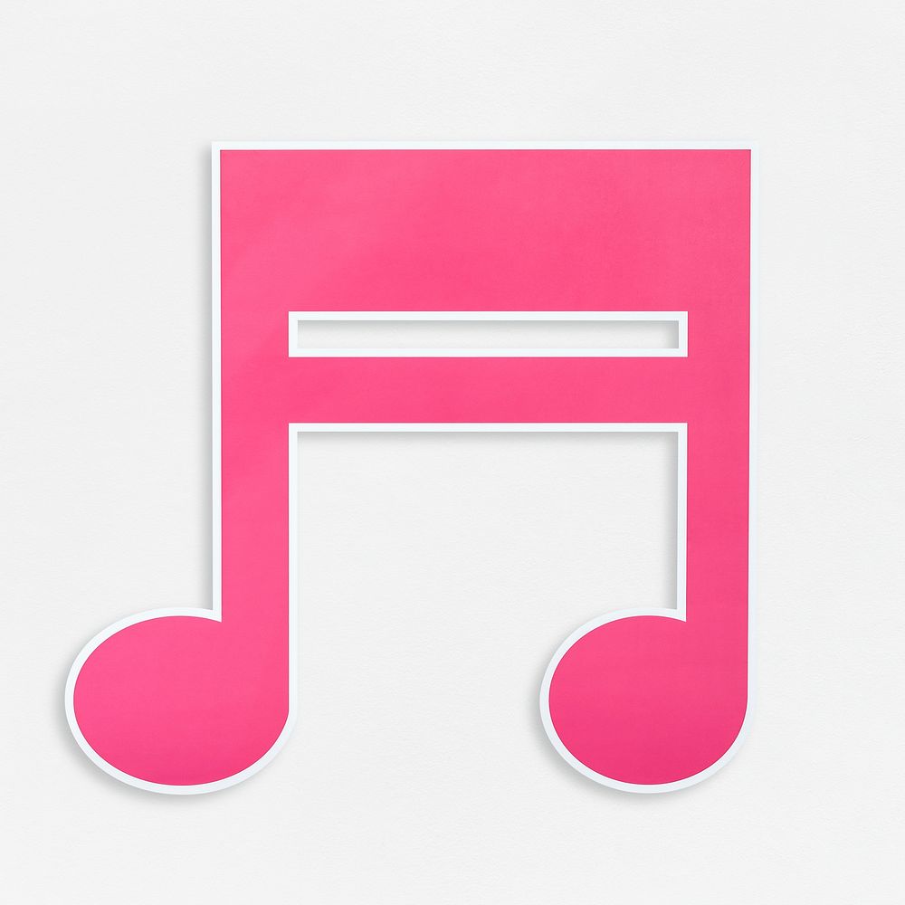 Pink music note icon isolated