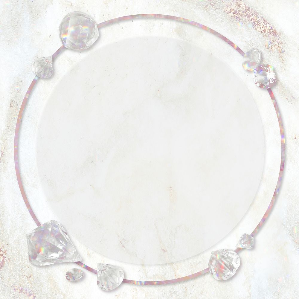 Round crystal frame on marble background