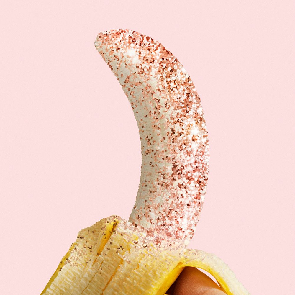 Glittery peeled banana design element