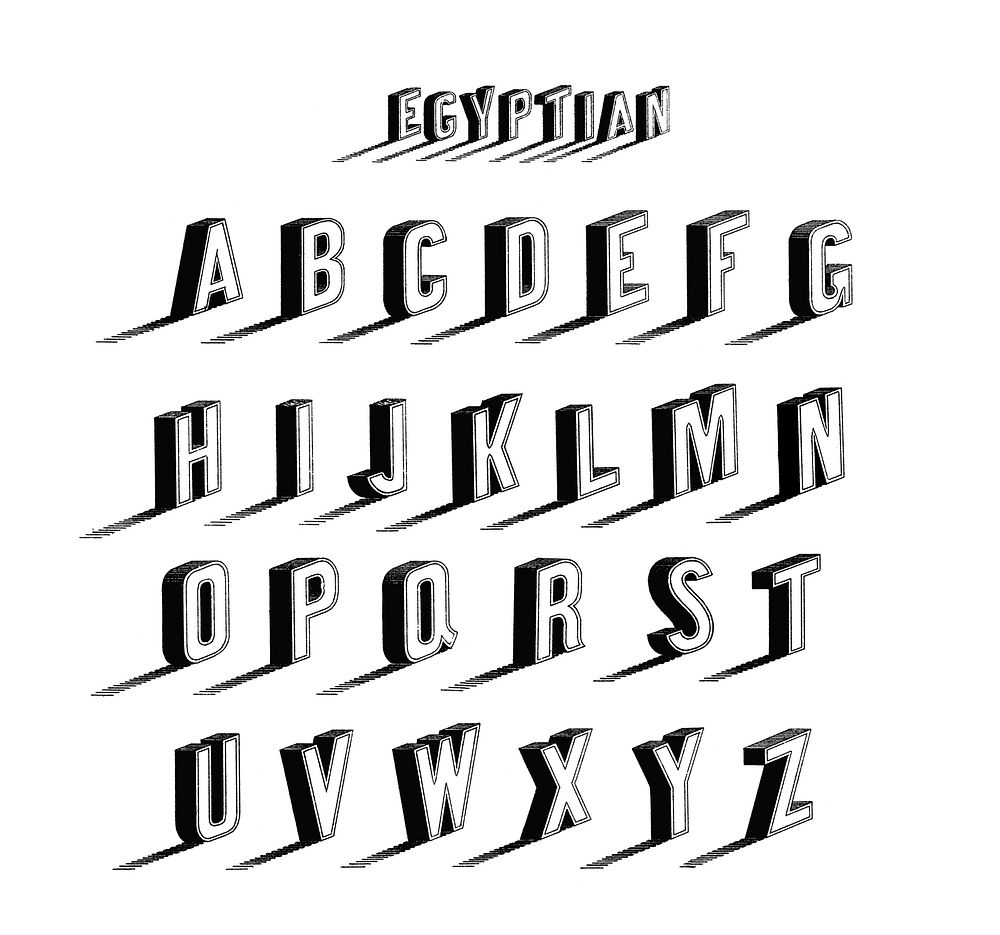 Egyptian style calligraphy fonts from Draughtsman's Alphabets by Hermann Esser (1845&ndash;1908). Digitally enhanced from…