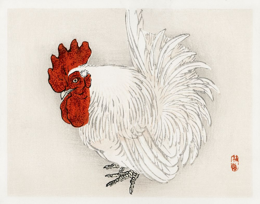 Japanese Bantam by Kōno Bairei (1844-1895). Digitally enhanced from our own original 1913 edition of Bairei Gakan. 