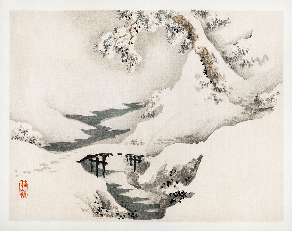 Snowscape by Kōno Bairei (1844-1895). Digitally enhanced from our own original 1913 edition of Barei Gakan. 
