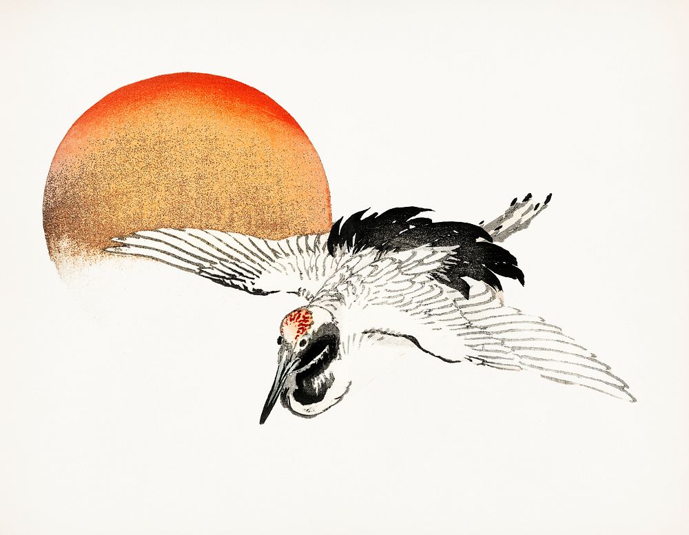 Vintage Illustration of Flying Crane. | Premium PSD Illustration - rawpixel