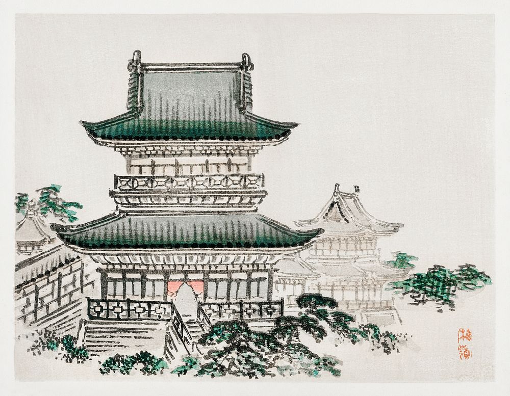Japanese Architecture by Kōno Bairei (1844-1895). Digitally enhanced from our own original 1913 edition of Barei Gakan. 