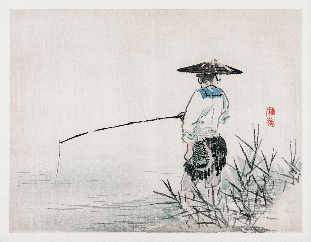 Fisherman by Kōno Bairei (1844-1895). Digitally enhanced from our own original 1913 edition of Barei Gakan. 