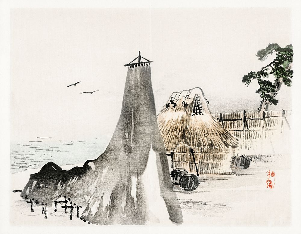 Cottage by Kōno Bairei (1844-1895). Digitally enhanced from our own original 1913 edition of Barei Gakan. 