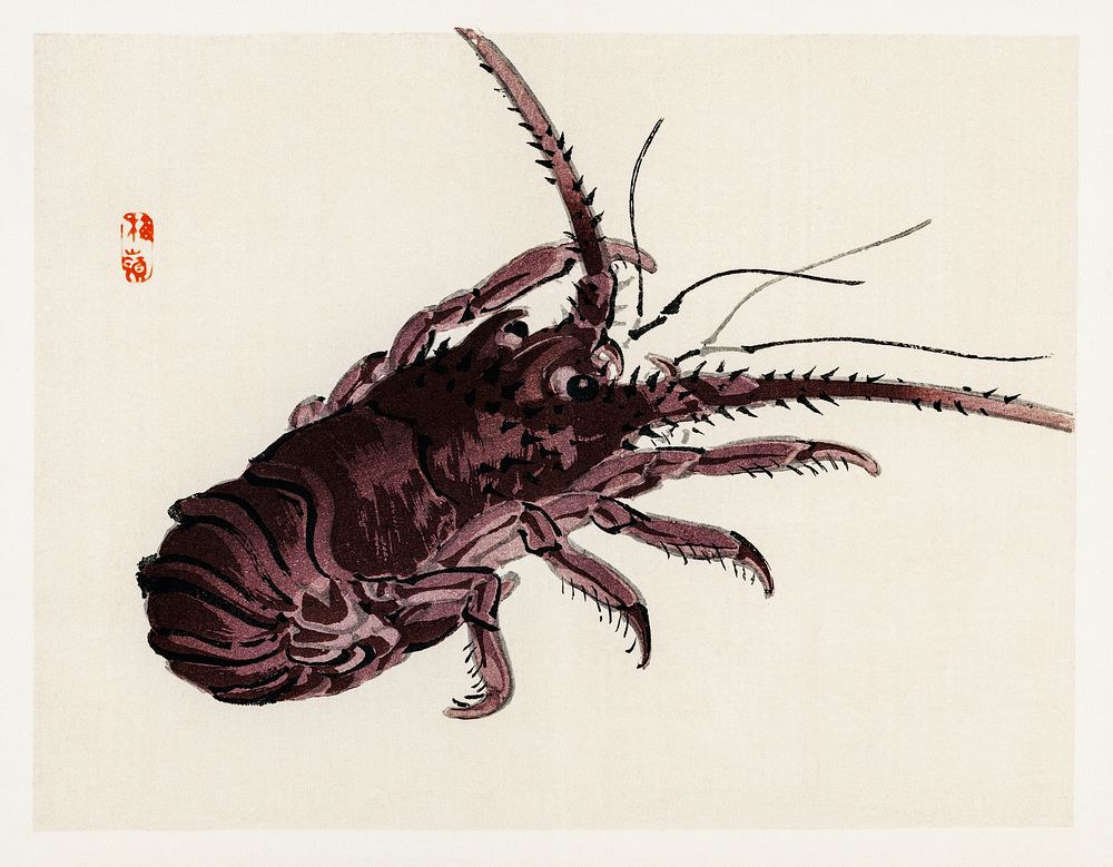 Crayfish by Kōno Bairei (1844-1895). Digitally enhanced from our own original 1913 edition of Barei Gakan. 