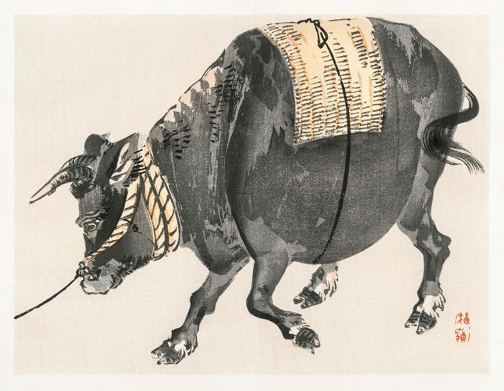 Black bull by Kōno Bairei (1844-1895). Digitally enhanced from our own original 1913 edition of Barei Gakan. 