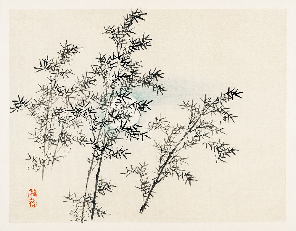 Bamboo by Kōno Bairei (1844-1895). Digitally enhanced from our own original 1913 edition of Barei Gakan. 