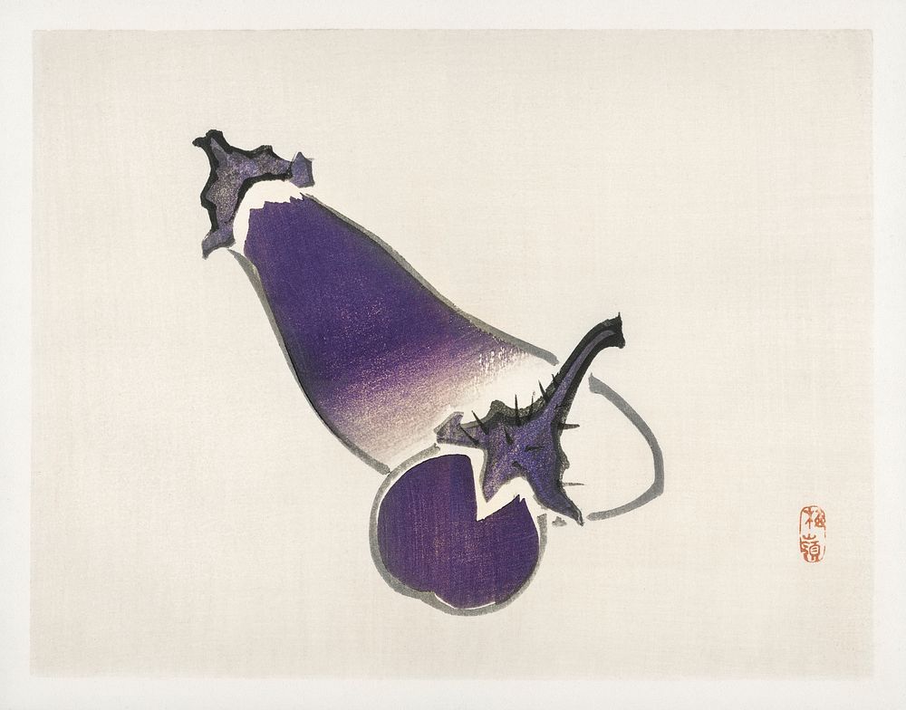 Eggplants by Kōno Bairei (1844-1895). Digitally enhanced from our own original 1913 edition of Barei Gakan. 