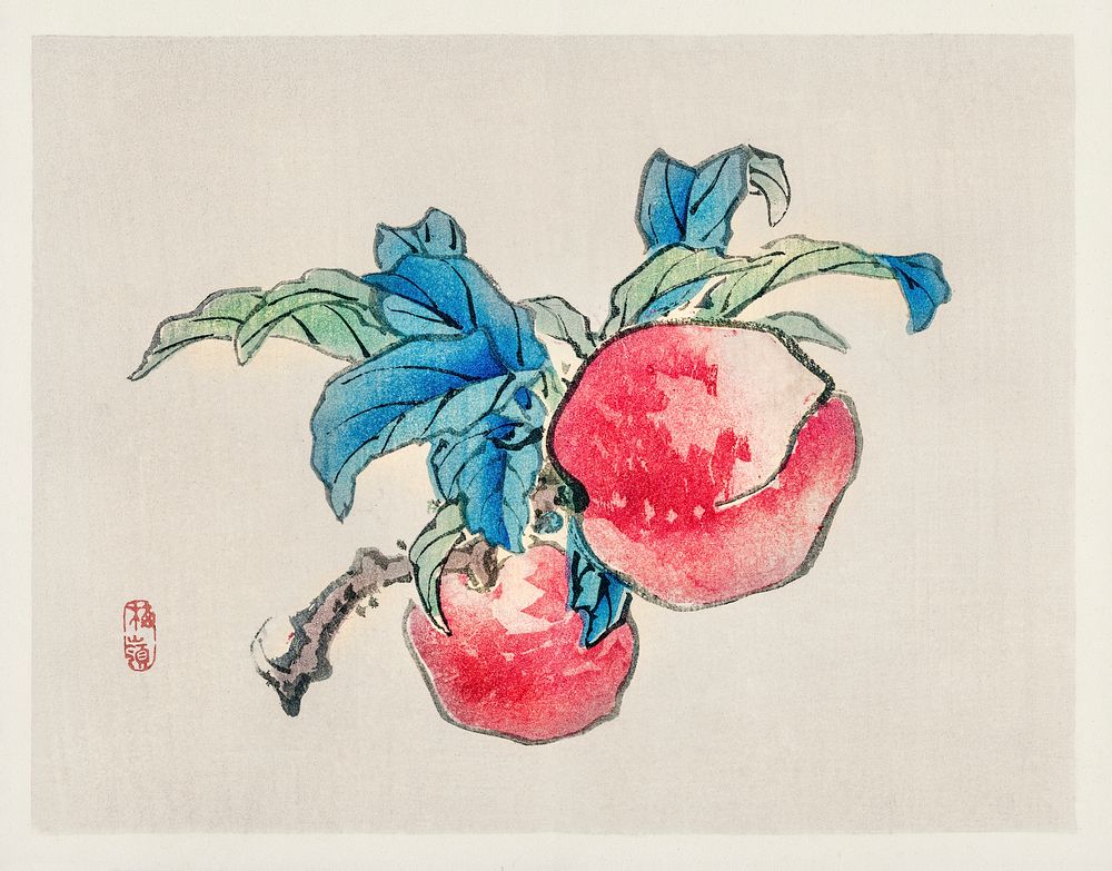 Peaches by Kōno Bairei (1844-1895). Digitally enhanced from our own original 1913 edition of Barei Gakan. 