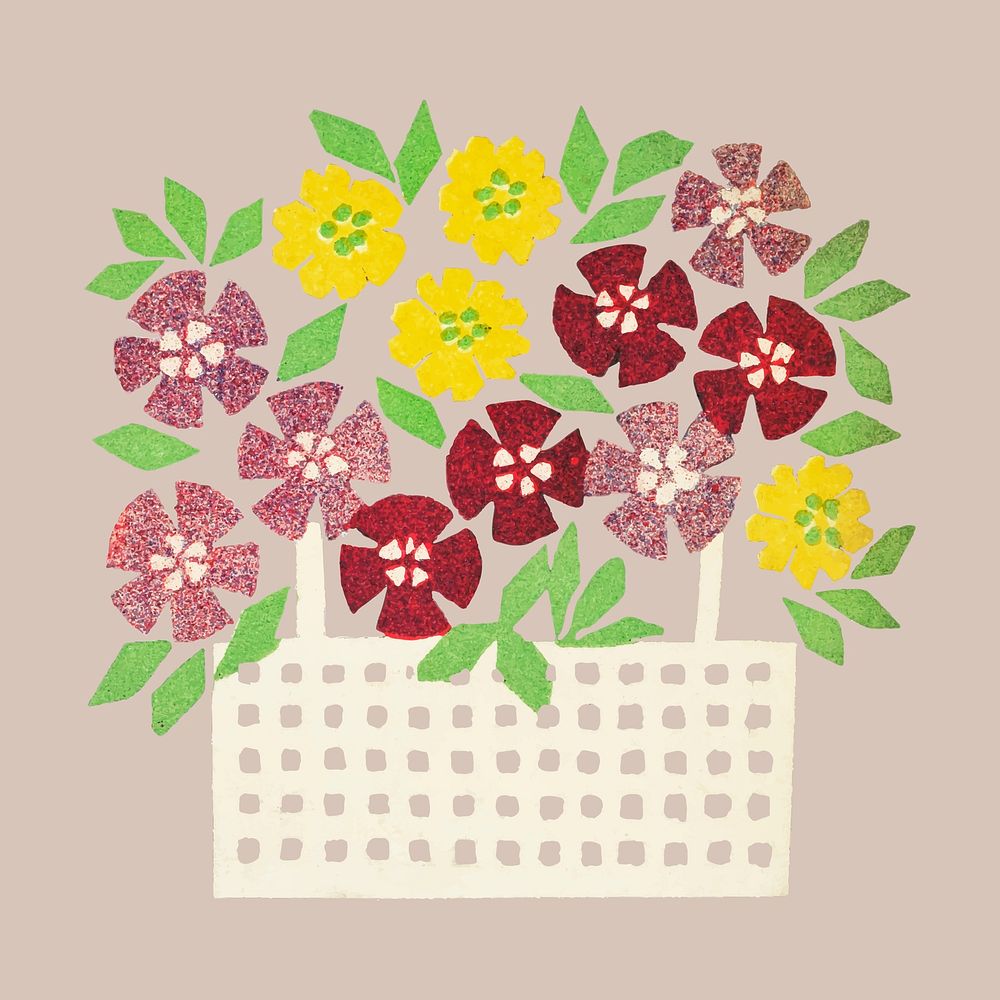 Vintage basket of flowers vector