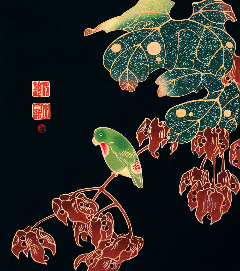 The Paroquet (ca. 1900) illustration by Ito Jakuchu. Original from The MET Museum. Digitally enhanced by rawpixel.