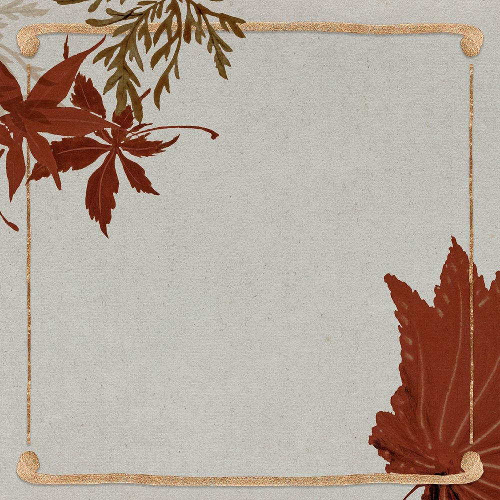 Gold frame on maple leaves background