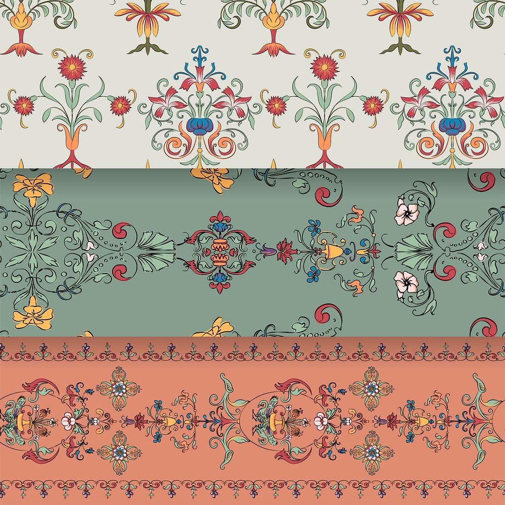 Vintage flourish pattern background set