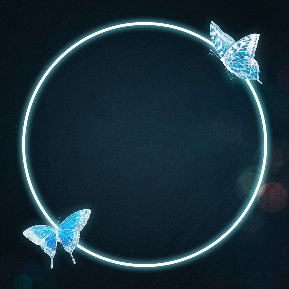 Neon frame with butterflies illustration