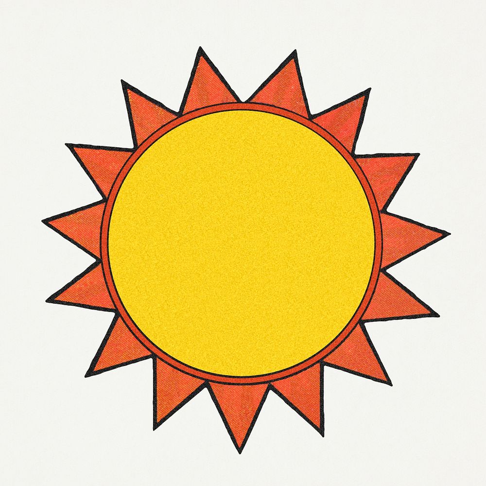 Yellow sun with red ray design element