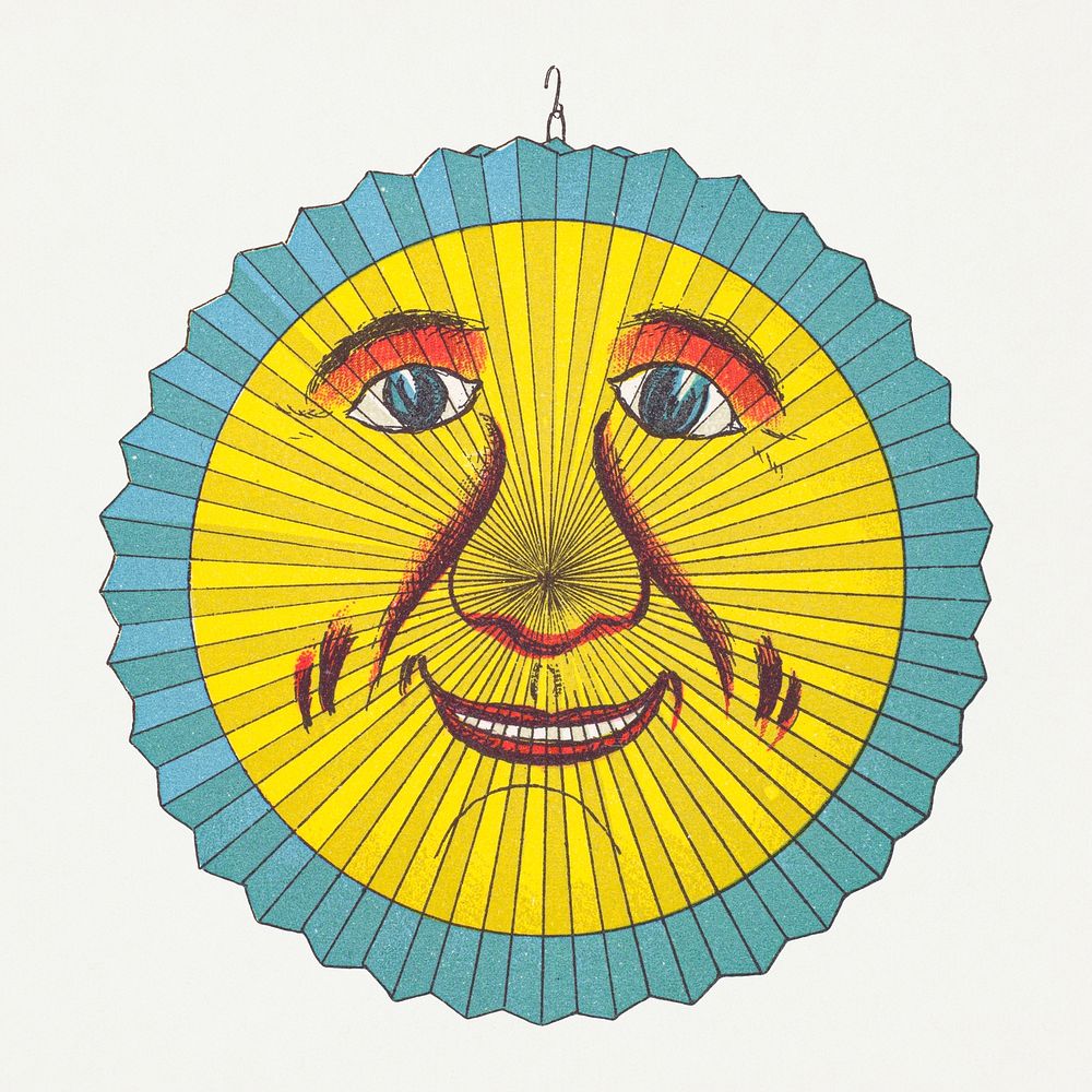 Smiling sun lantern design from Papierlaternen–Fabrik Riethmüller maker's catalog (Paper Lantern Sun) (ca. 1880) published…