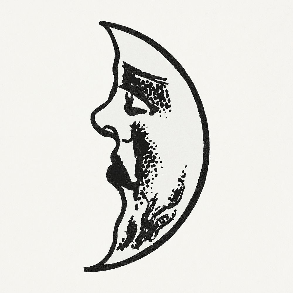 Celestial crescent moon face line drawing design element