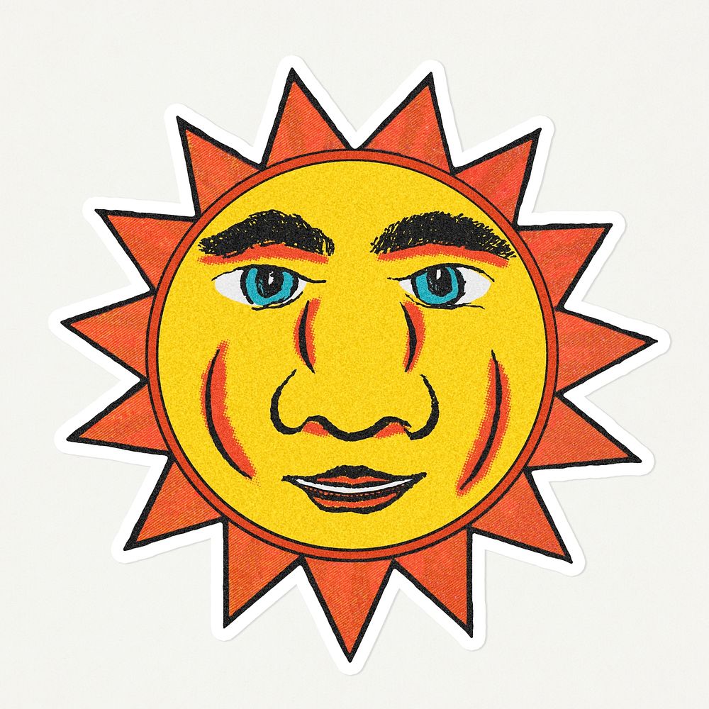 Celestial sun face with ray sticker with white border