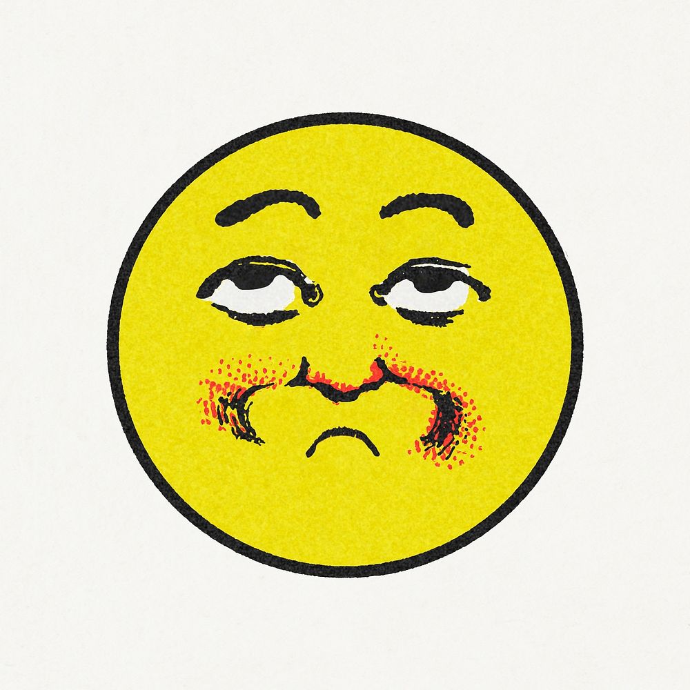 Vintage yellow round expressionless emoji design element