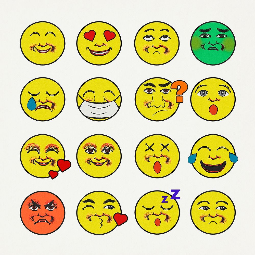 Vintage yellow round emoji design element