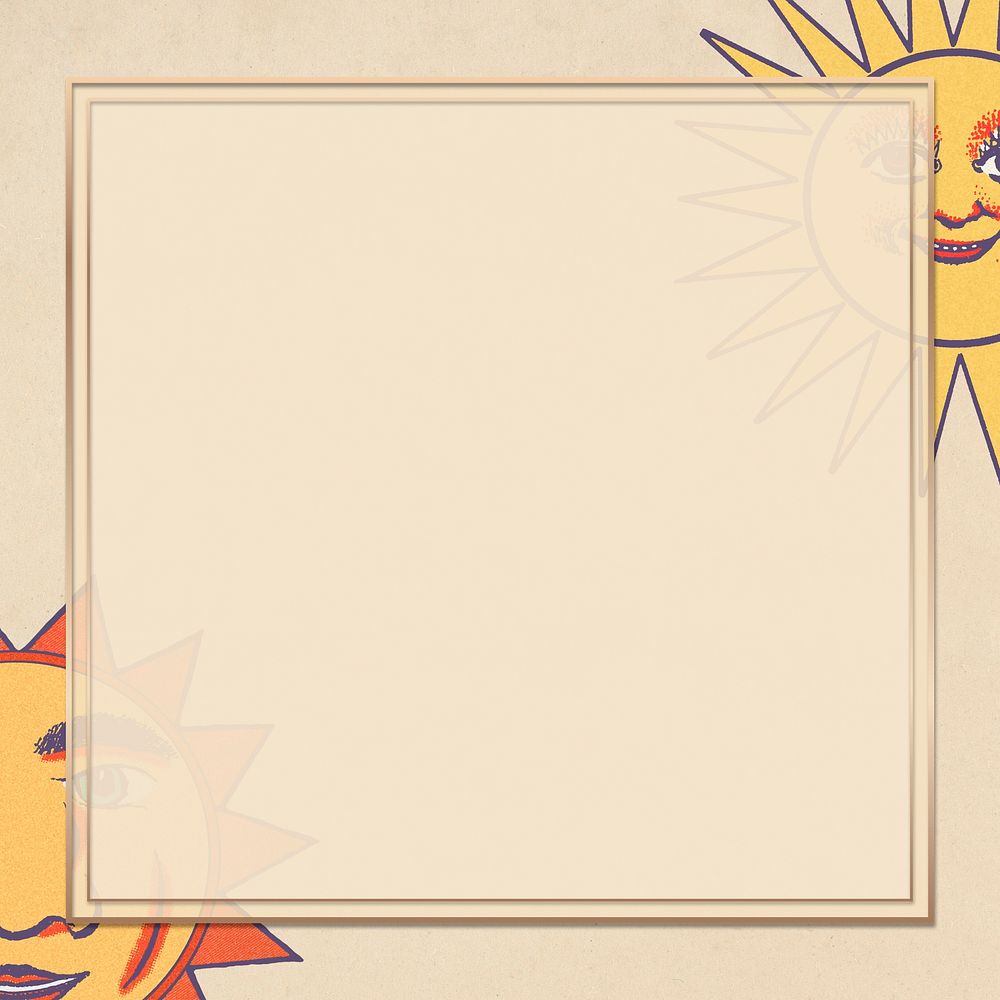 Vintage celestial sun face with ray frame design element