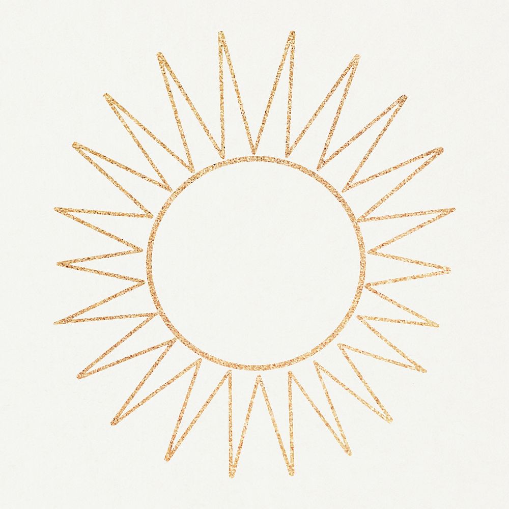 Gold sun with ray line art design element