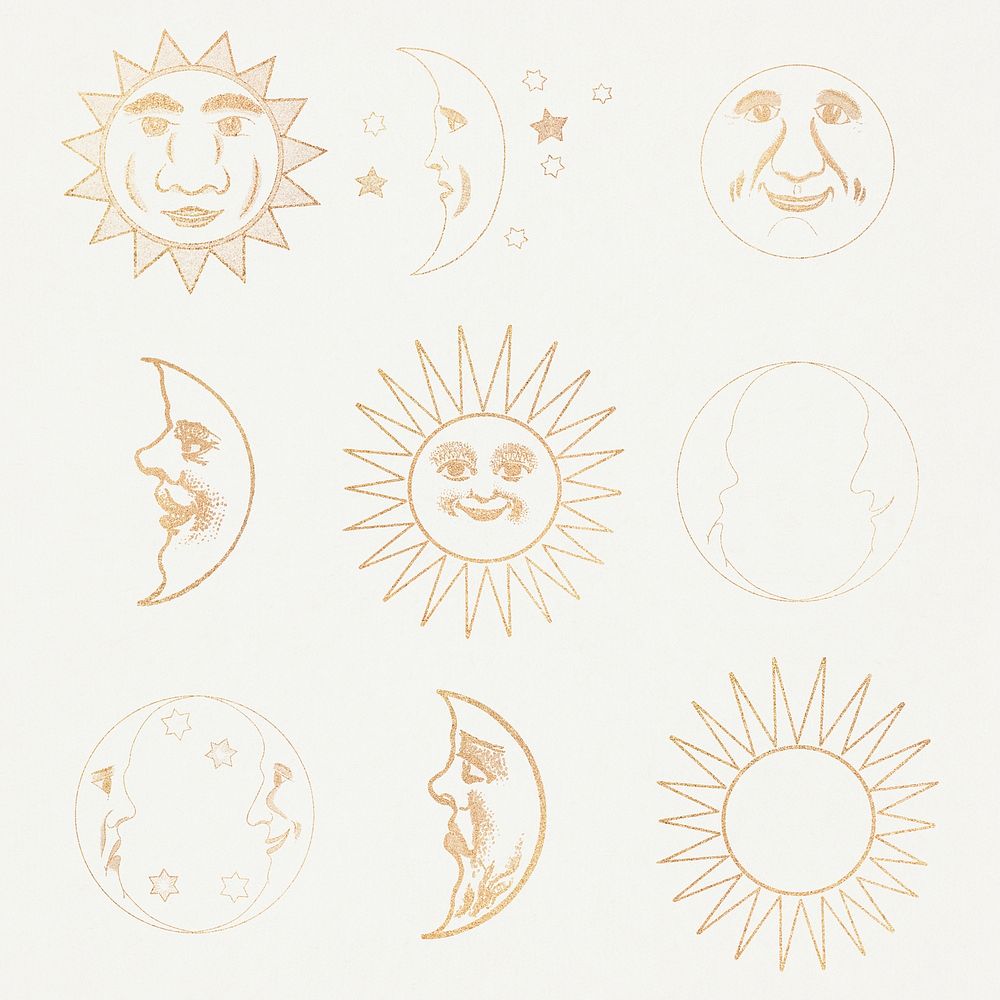 Vintage gold astronomy illustration set design element
