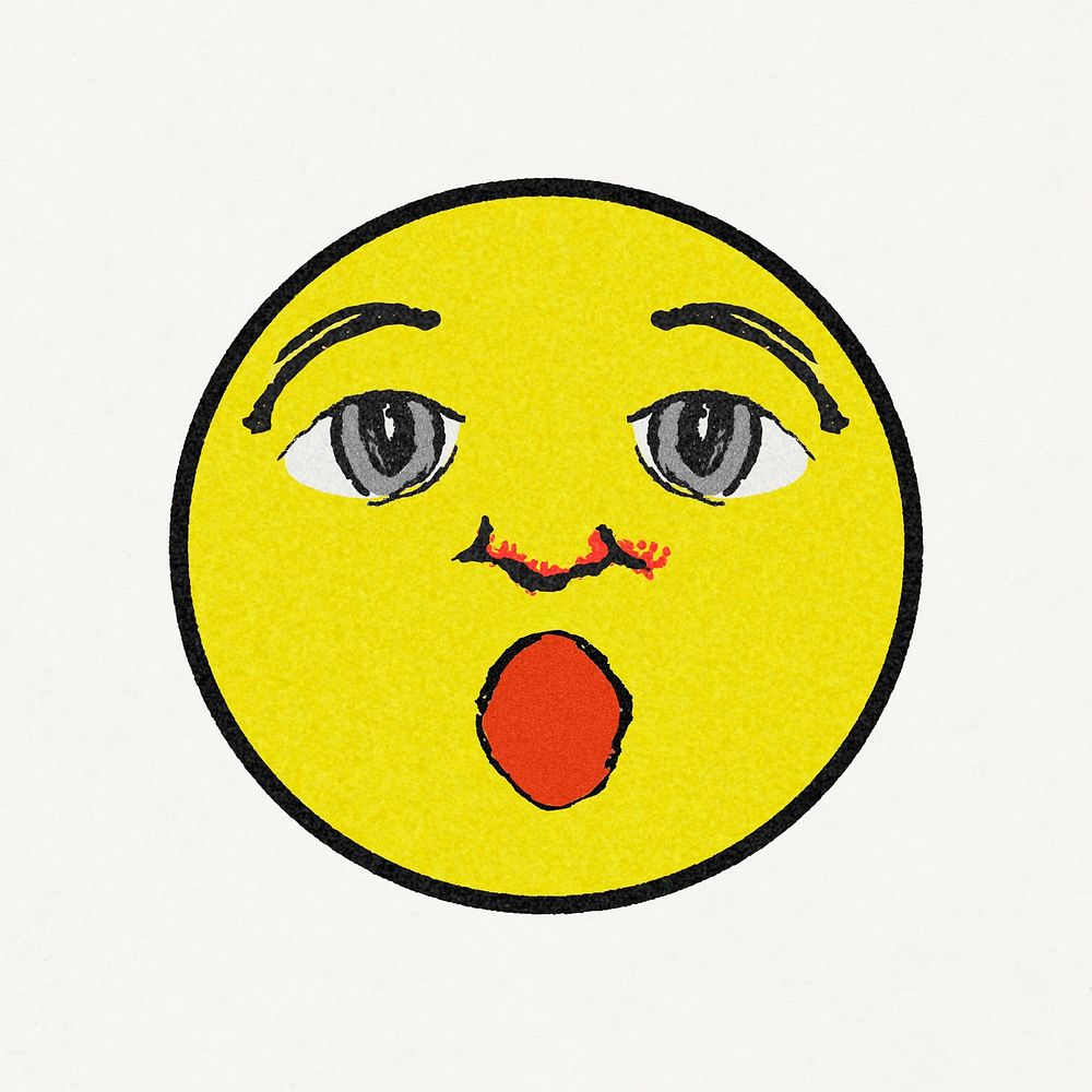Vintage yellow round astonished emoji design element