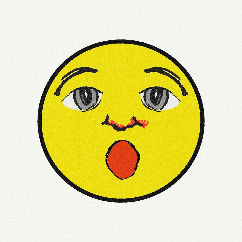 Vintage yellow round astonished emoji design element