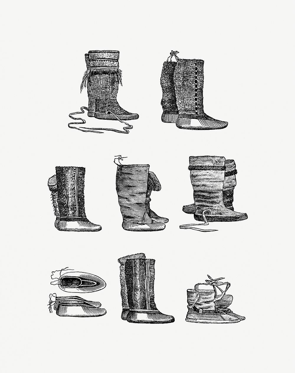 Eskimo shoes and boots set illustration