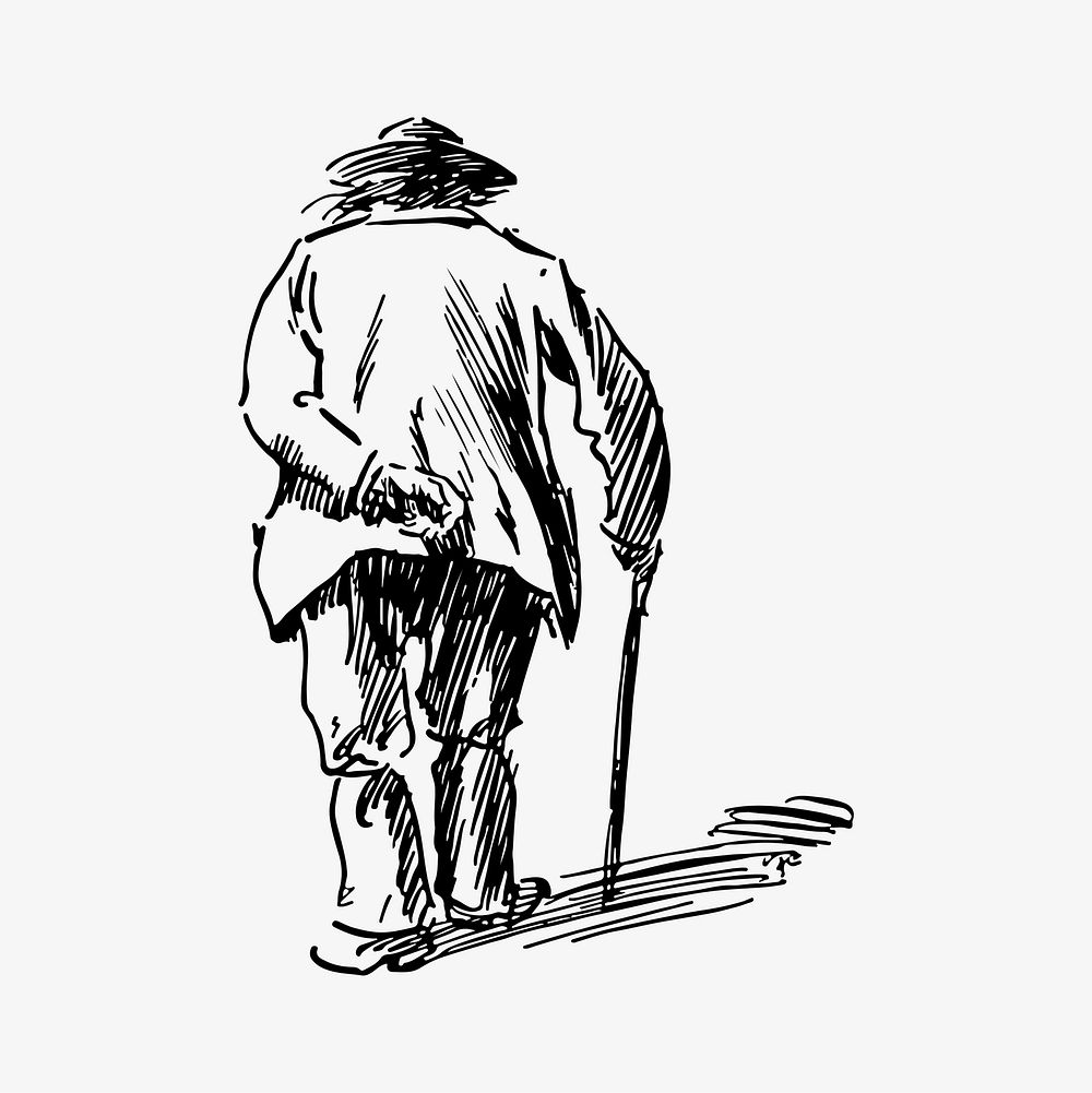 Elderly man's back illustration vector