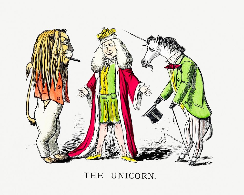 Drawing of the unicorn and other caricatures