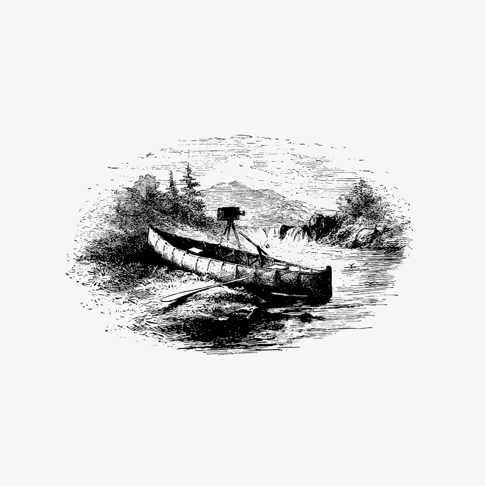 Camera in a canoe illustration vector
