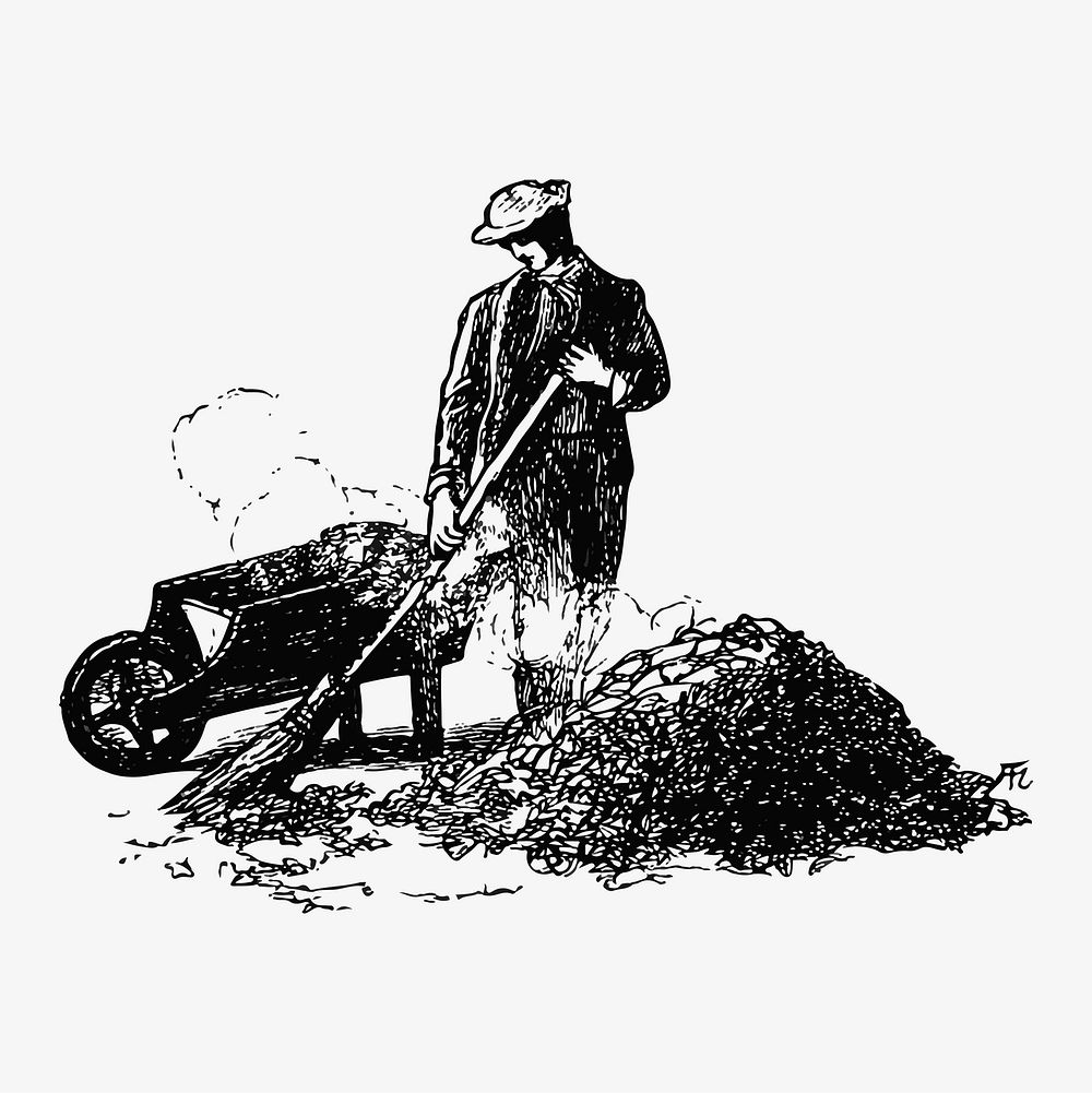 Man sweeping a garden illustration vector